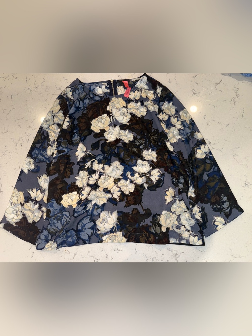 Eight Sixty Navy Floral Blouse with Ivory and Brown Blooms